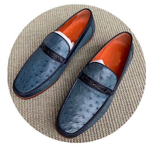 Genuine full shoes ostrich leather hand-sewn slip-on casual men's shoes