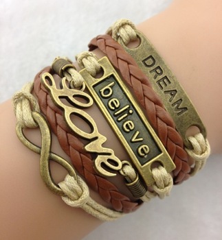 3pcs Love Bracelet Infinity Bracelet Believe Bracelet Wax Rope Bracelet Black Braid Leather Bracelet