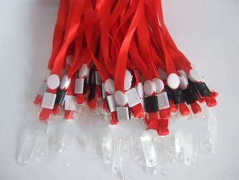 50pcs/lot  Red NECK Flat LANYARD ID BADGES Strap/Holder With Plastic Belt Clip