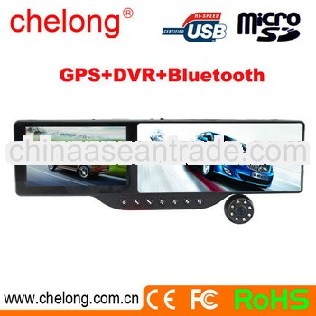 5 inch GPS navigation + Bluetooth headset car dvr rearview mirror