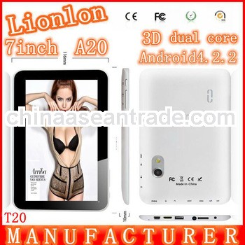 7 inch A20 android 4.2.2 1024*600 HD 1G DDR 8GB dual core Tablet PC 5 Points Multi Touch
