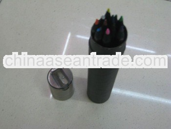 Black wooden pencil in case with sharpener