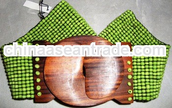 Fashion beaded belt wood buckle for women's dress