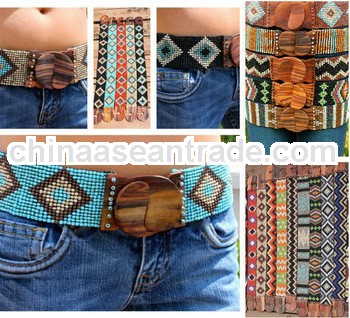 HOT SALE Mesmerizing Multi Glass Beaded, Wooden Buckle Stretch Belt