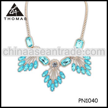 Lake blue crystal glass diamond choker necklace 2014 high end factory sale free shipping chunky fash