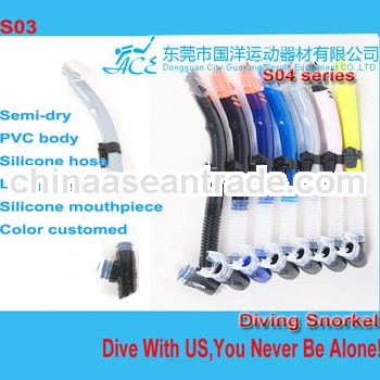 S03 Semi-dry diving snorkel,professional china snorkelling set