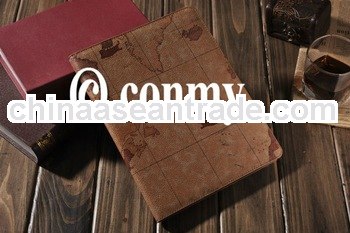 World Map Style PU Leather Cover Stand Case for ipad 2 3 High Quality