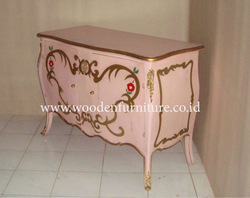 Classic Wooden Antique Reproduction Side Board Mahogany Painted Commode French Style Vintage Cabinet