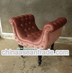French Furniture Small Stool with Tufted Seat - Black Ottoman with Black Purple Upholstery Furntiure