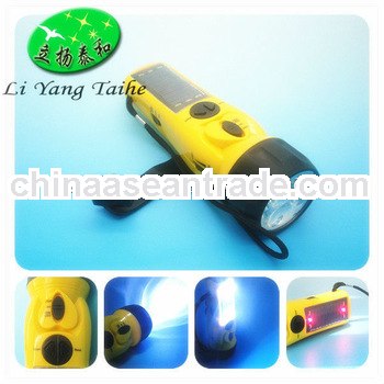 hot sale hand crank solar flashlight solar dynamo power radio flashlight with charger