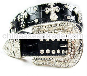 ladies rhinestone fancy leather belt