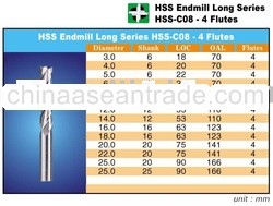 Hss Co8 Long Series End Mills 4 Flutes