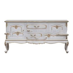 White and Gold Painted Buffet with 2 Doors and 3 Drawers