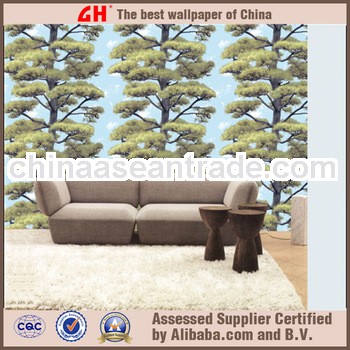 sofa background with big trees bright color wallpaper