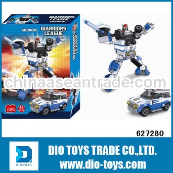 transforming robot figure buildin blcok with police car for kid