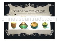 A Thai Authentic Bamboo Covered Ceramic 03, Thai Vase product, Made in Thailand, Handmade crafts Pro